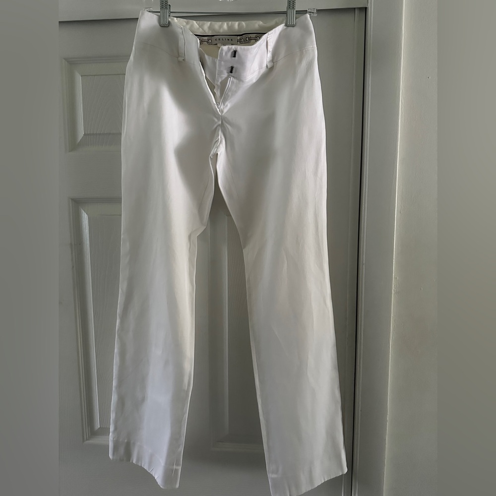 Celine White Trousers Pants Phoebe Philo Cotton Straight Leg Pants Size 38 Italy